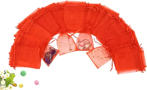 Miniatura 10 de Wudygirl 100 bolsas de organza de 3.9 x 4.7 pulgadas, bolsas de regalo transparentes con cordón, para bodas, fiestas, joyas, perfumes, sobres