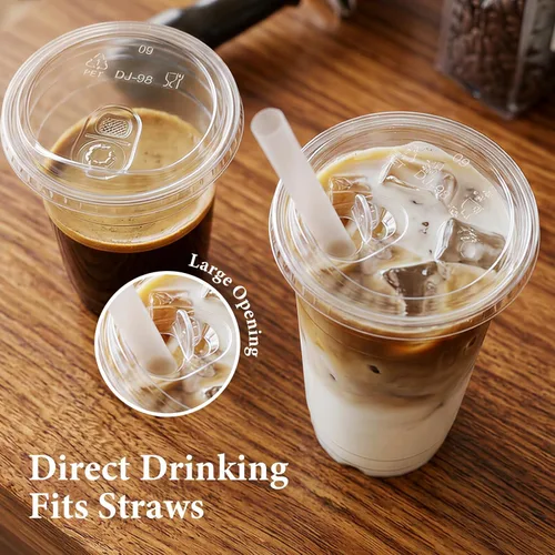 Miniatura 4 de Paquete de 25 vasos de plástico transparente de 16 onzas con tapas para sorber, sin BPA, aptos para alimentos, desechables, tazas de café helado