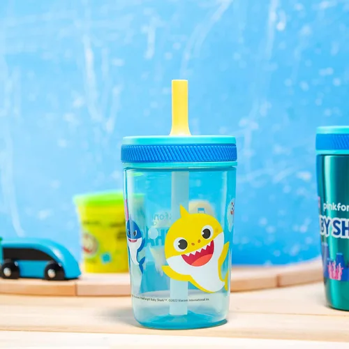Miniatura 15 de Zak Designs Baby Shark Kelso - Juego de vasos con tapa de rosca a prueba de fugas con pajilla, paquete para niños, incluye vasos de plástico y acero