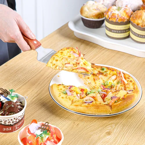 Miniatura 6 de Zhehao Paquete de 20 espátulas de pizza con mango de madera, acero inoxidable, espátula triangular antideslizante, fácil de agarrar, espátula