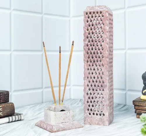 Miniatura 7 de Crocon Quemador de torre de incienso de mármol negro hecho a mano, forma redonda, diseño Jali, quemador de torre de incienso Portavelas de luz