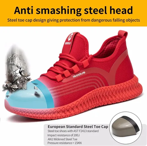 Miniatura 3 de ISOOUS Zapatos de punta de acero para hombres y mujeres zapatos de trabajo indestructibles zapatos de seguridad ligeros antideslizantes zapatos