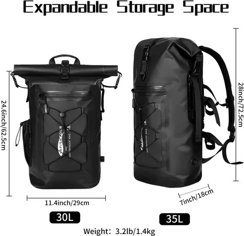 Miniatura 2 de Mochila impermeable para hombres y mujeres – Mochila flotante enrollable para kayak, rafting, canotaje, playa (negro)