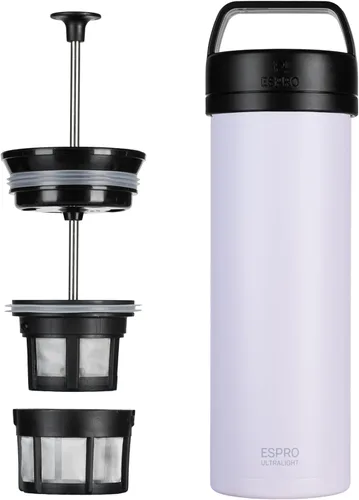 Miniatura 12 de ESPRO P0 Cafetera de prensa francesa ultraligera para viajes, acero inoxidable aislado al vacío, 16 onzas, negro meteorito mate Meteorito negro mate