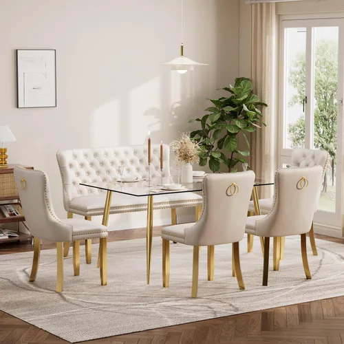 Miniatura 66 de Baysitone Juego de mesa de comedor de vidrio de 51 pulgadas para 4, juego de 5 piezas moderno de comedor, mesa de cocina rectangular de vidrio con 4