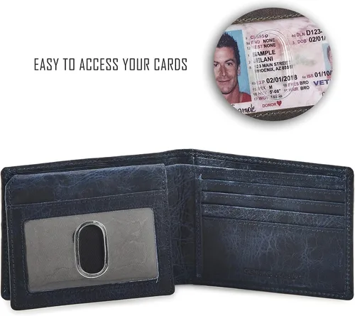 Miniatura 5 de Cochoa Cartera para hombre con bloqueo RFID de cuero real, plegable, elegante, 2 ventanas de identificación en caja de regalo