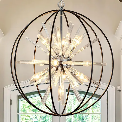 Vezzio Candelabro Moderno Negro para Comedor de 10 Luces Candelabros de Cristal Globo de Mediados de Siglo para Cocina Accesorio de Iluminación