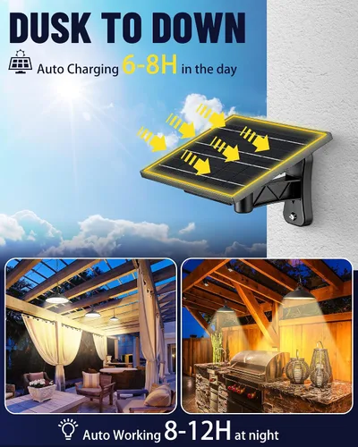 Miniatura 4 de Luces colgantes solares con control remoto, 3 colores, 2 modos de brillo, temporizador, lámpara de techo colgante para exteriores de 20 cm