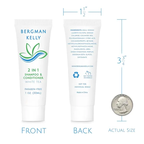 Miniatura 3 de BERGMAN KELLY - Champú y acondicionador 2 en 1 tamaño viaje - 1 fl oz, 100 PK, té blanco - Deleite a sus invitados con amenidades de champú