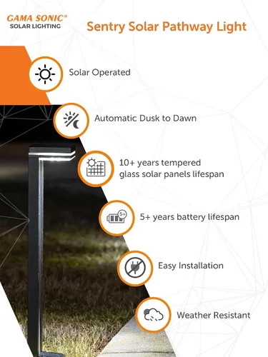 Miniatura 4 de Gama Sonic Sentry 92iP260082 - Lámpara solar para caminos para exteriores, aluminio fundido resistente, moderna pasarela vertical, blanco brillante