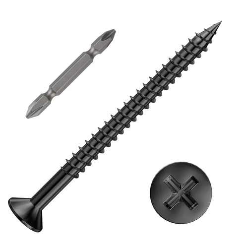 Miniatura 39 de Wensilon (385 piezas) Tornillos de cabeza plana negros para madera, tornillos autorroscantes de cabeza plana para metal rápido, equipados con kit