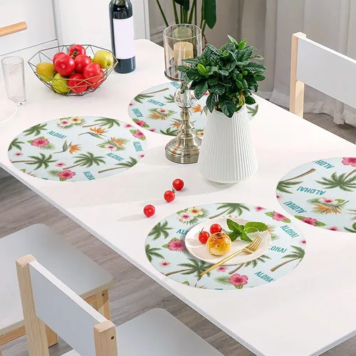 Miniatura 6 de Tropical Palm Hibiscus White Round Table Placemats, Heat Resistant Non Slip Washable Table Mats Set for Kitchen one sizex6