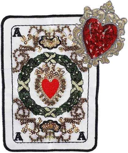 Miniatura 7 de 1 Unidades Bordado Con Cuentas De Lentejuelas Parches De Póker Letras Floral Reina Apliques Corazón Insignia Costura Para Chaqueta Camiseta