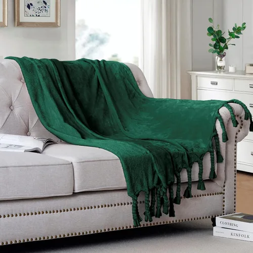 Miniatura 8 de Homiest Manta de forro polar con flecos, suave y acogedora manta de franela rosa claro, manta decorativa ligera para sofá, cama, silla para todas