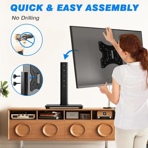 Miniatura 7 de Rfiver - Soporte universal giratorio de mesa para TV de pantalla plana de 23, 24, 26, 32, 39, 40, 42, 43 pulgadas, soporte de pedestal central