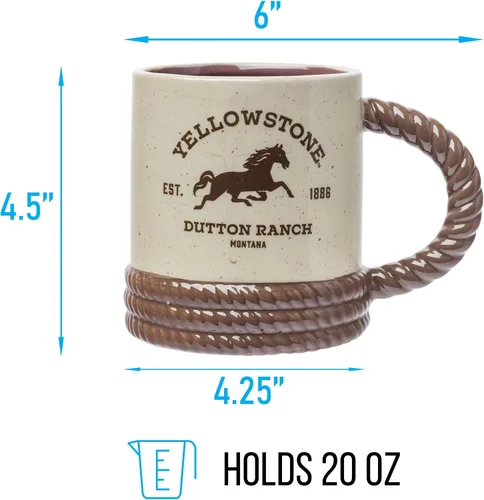 Miniatura 3 de Silver Buffalo Yellowstone Dutton Ranch Montana Rope - Taza de cerámica esculpida en 3D, 20 onzas Rancho Dutton de Yellowstone