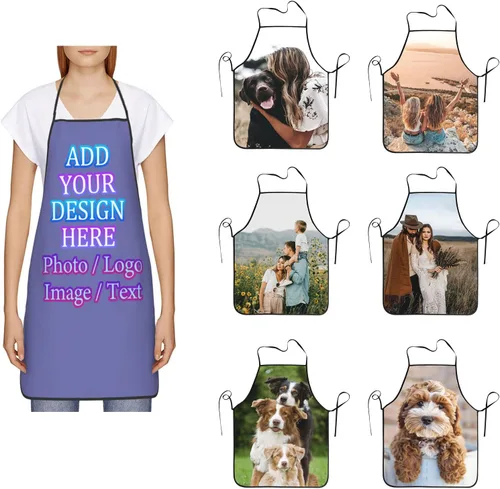 Miniatura 39 de Delantal de cocina personalizado con logotipo de texto fotográfico, delantal unisex personalizado para camarero de restaurante para hornear barbacoa