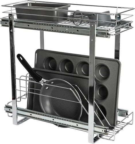 Miniatura 12 de Household Essentials Glidez Organizador de almacenamiento multiusos de acero cromado extraíble/deslizante para uso debajo del gabinete - Diseño de 2