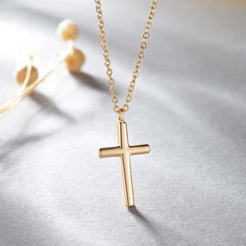 Miniatura 4 de Fettero - Collar con dije de cruz de fe, chapado en oro de 14 K, cadena fina, minimalista, simple, pequeña, para oración, regalo de joyería religiosa
