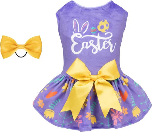 Miniatura 22 de CuteBone - Vestidos de terciopelo para perros del 4 de julio para perros pequeños, mono para mascotas, ropa para niñas, falda de cachorro con lazo