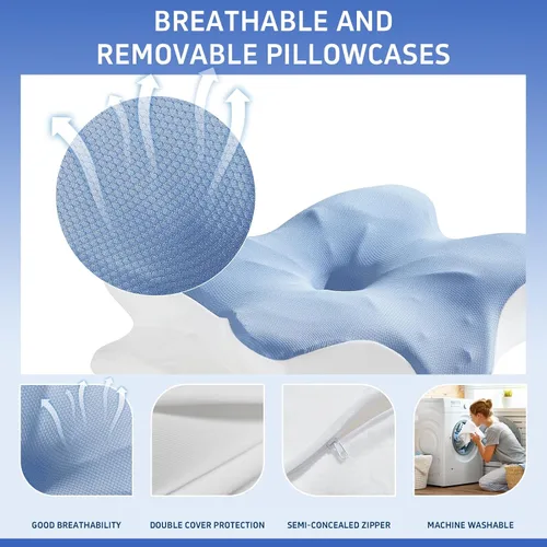 Miniatura 4 de Gooo&Ma Almohada cervical de apoyo para el cuello para aliviar el dolor, espuma viscoelástica ortopédica (azul)
