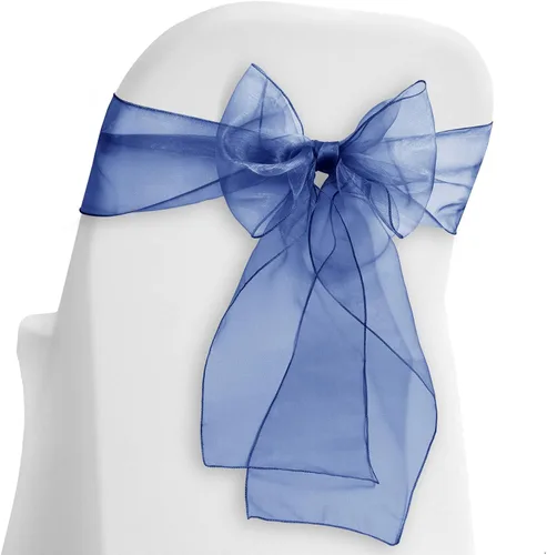 Miniatura 6 de Lann's Linens - 100 elegantes fundas de organza para silla de boda/fiesta Fajas/lazos - Cinta para atar en la parte trasera - Azul bebé