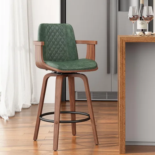 Miniatura 21 de YaFiti - Taburetes de bar giratorios, taburetes de bar tapizados de 26" de altura de mostrador con patas de madera y respaldos, sillas de bar de PU