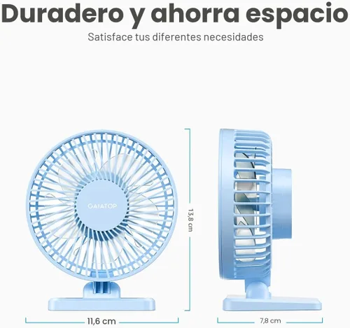Miniatura 5 de Gaiatop Ventilador de escritorio USB, pequeño pero potente, portátil, silencioso, 3 velocidades, mini ventilador de escritorio ajustable para Azul