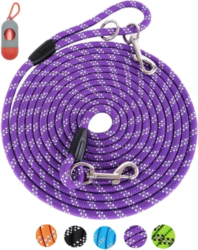 Miniatura 22 de Correa larga para entrenamiento de perros de 10 pies, 16 pies, 30 pies, 50 pies, 100 pies, cuerda de hilos reflectantes, correa resistente para Negro