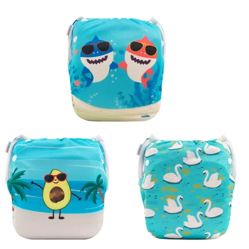 Miniatura 152 de Alva, Pañales de bebé para nadar, paquete de 2 unidades, talle único, reutilizable, lavable y ajustable de 0 a 36 meses. Tamaño de 10 a 40 lbs
