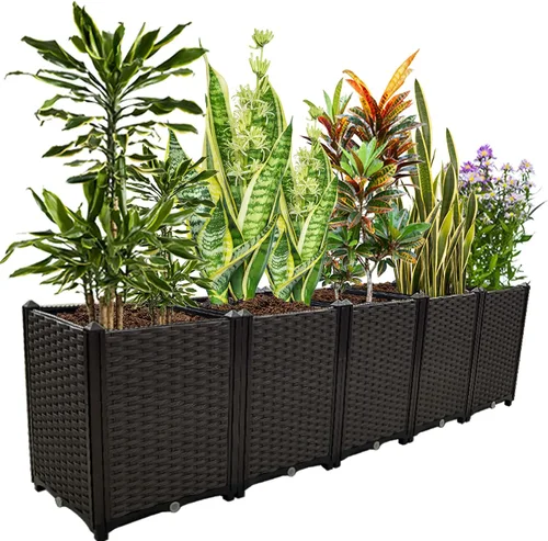Miniatura 13 de Macetas elevadas de plástico para cama de jardín elevada con patas para plantas al aire libre, kits de caja con agujeros de drenaje para patio