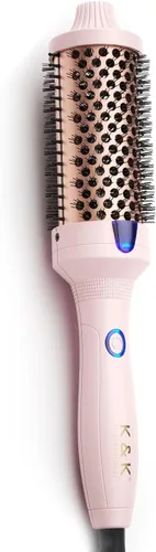 Miniatura 9 de K&K Cepillo rizador de cerámica turmalina iónica de 1.5 pulgadas con voluminizador - Cepillo caliente que crea volumen en las raíces y rizos Rosa
