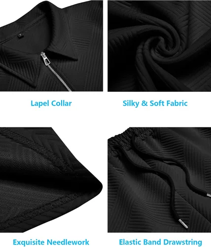 Miniatura 5 de URRU Conjunto de camisa polo y pantalones cortos para hombre trajes de verano a la moda casual manga corta traje polo para hombre 2 piezas