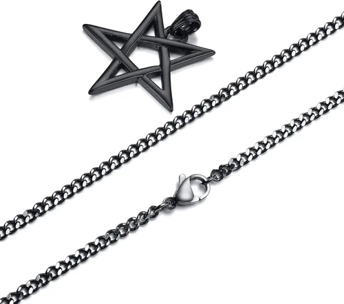 Miniatura 6 de TempBeau Collar con colgante de pentagrama satánico Baphomet Cadena de eslabones de pentáculo invertida hecha a mano, iglesia satanista, punk