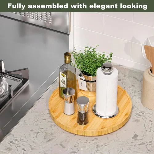 Miniatura 2 de Lazy Susan para Mesa, Organizador Giratorio de Bambú Antideslizante de 12 Pulgadas para Sal, Pimienta, Especias y Aceite de Oliva Junto a la Estufa
