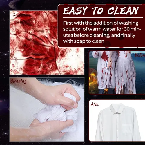 Miniatura 4 de Paquete de 2 piezas de sangre falsa lavable con salpicaduras de sangre, aerosol de sangre falsa para Halloween, gotas de sangre para ojos, pintura