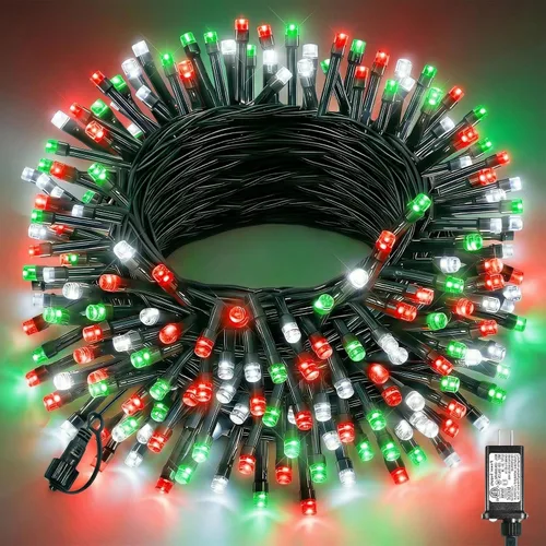 Miniatura 32 de 120 luces LED de Navidad de 40 pies para exteriores, guirnalda de luces de Navidad naranja impermeable, 8 modos de luces conectables para árbol