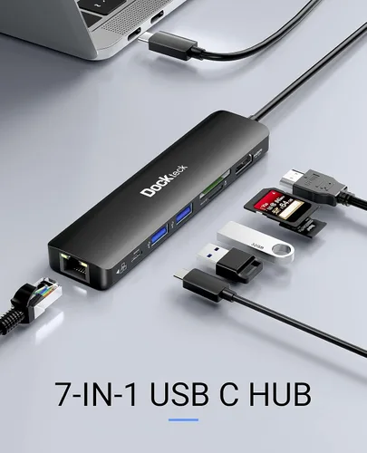Miniatura 2 de Hub USB C 4K 60Hz, Dockteck 7 en 1 USB C PD Ethernet Hub Dongle con 4K 60Hz HDMI, 1Gbps Ethernet, 100W PD, 2 USB 3.0, SD/Micro SD para MacBook 7