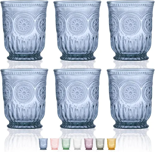Juego de cristalería azul de Yungala de 6 vasos pequeños aptos para lavaplatos, vasos de vidrio azul, vasos altos y de vino a juego disponibles