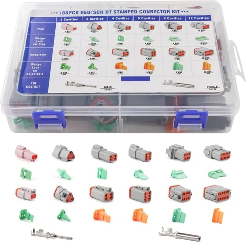 Miniatura 2 de 94 Piezas 6 Juegos Kit de Conectores Deutsch DT, Conectores DT de 2/3/4/6/8/12 Pines con Contactos Estampados Tamaño 16, Conectores Impermeables