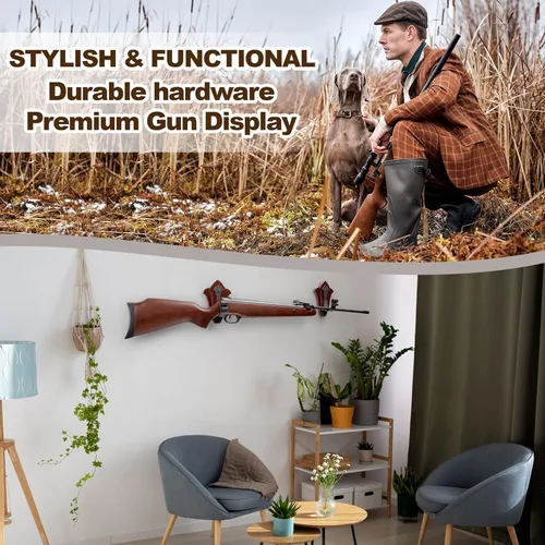 Miniatura 2 de TESLYAR Soporte de Pared para Armas – Montaje Horizontal de Armas en Pared con Ganchos de Metal – Soporte de Pared para Rifles – Soporte de Pared