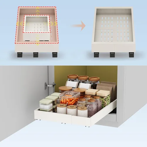 Miniatura 7 de Organizador de Gabinete Extraíble, Ancho Expandible (28 cm-41 cm), Profundidad (43 cm-61 cm) con 3 Carriles, Cajones Deslizantes, Estantes Blanco