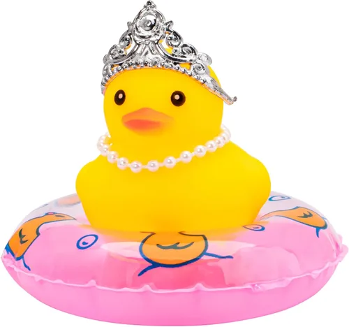 Miniatura 14 de wonuu Adornos de pato de goma para automóvil, decoración de tablero de automóvil con bonita diadema, anillo de natación, collar, gafas de sol