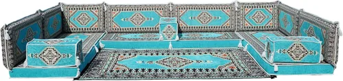 Miniatura 43 de arabicsofa Cojines de piso árabe en forma de U – Sofá tradicional Majlis con sofá otomano