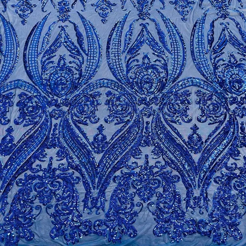 Keily & Megan Inc, diseño bordado de lentejuelas de damasco imperio de 48/50 pulgadas de ancho en tela de malla elástica de 4 direcciones por yarda