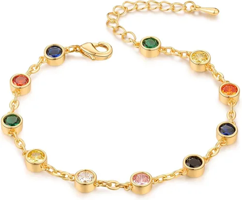 Pulsera de piedras preciosas de arcoíris doradas, pulsera de piedra de circón delicada, regalo para fiesta, cumpleaños, Navidad