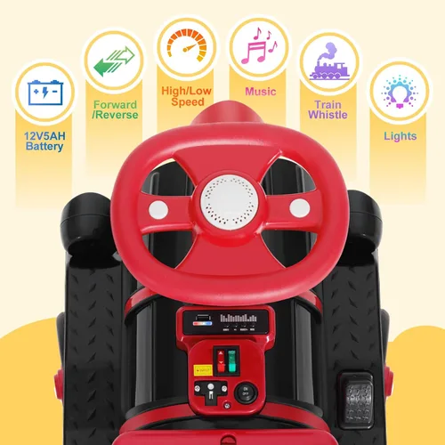 Miniatura 3 de Joyldias - Tren para montar de 2 plazas, juguete de montar de 12 V para niños con música, claxon de tren, luces, velocidad alta/baja