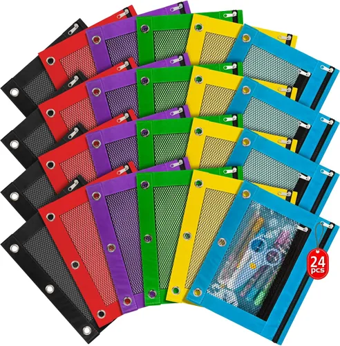 Miniatura 7 de IKAYAS Paquete de 12 Estuches para Lápices para Carpeta de 3 Anillos a Granel, Estuche para Lápices con Cremallera, Estuches para Lápices, Bolsas