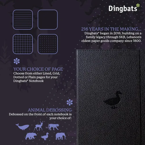 Miniatura 2 de Dingbats* Cuaderno de Escritura con Líneas de Vida Silvestre A5 - Tapa Dura de Cuero Vegano - Ideal para Trabajo, Viajes - Bolsillo, Cierre Elástico
