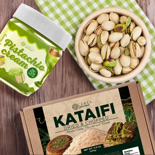 Miniatura 8 de Kataifi - Paquete de masa de filo rallado y pasta de pistacho para chocolate de Dubái, auténtica pastelería kataifi picada seca turca (1.1 libras)